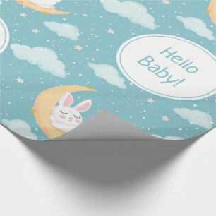 Papier Cadeau Joli Lapin Dormant Sur La Lune