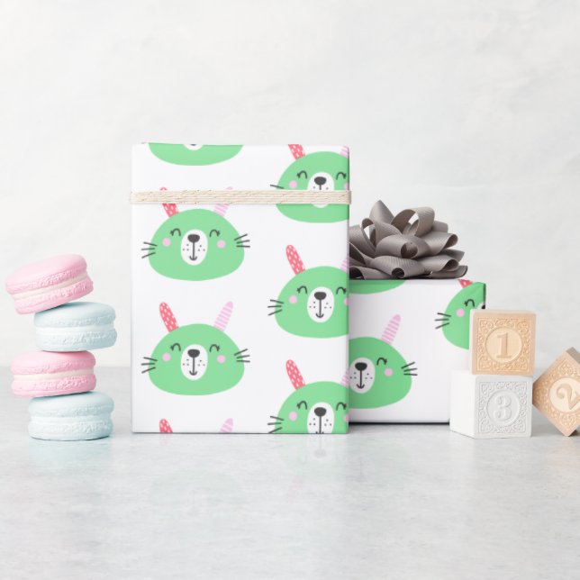 Papier Cadeau Joli lapin vert (Baby Shower)