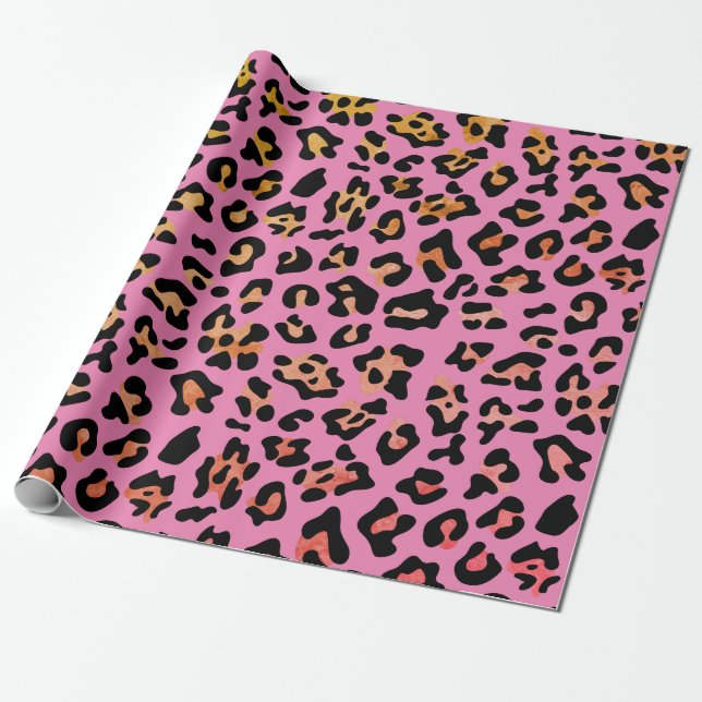 Papier Cadeau Joli léopard Poster de animal rose (Déroulé)