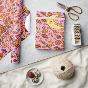 Papier Cadeau Joli Loup Et Bonbons Pour Halloween