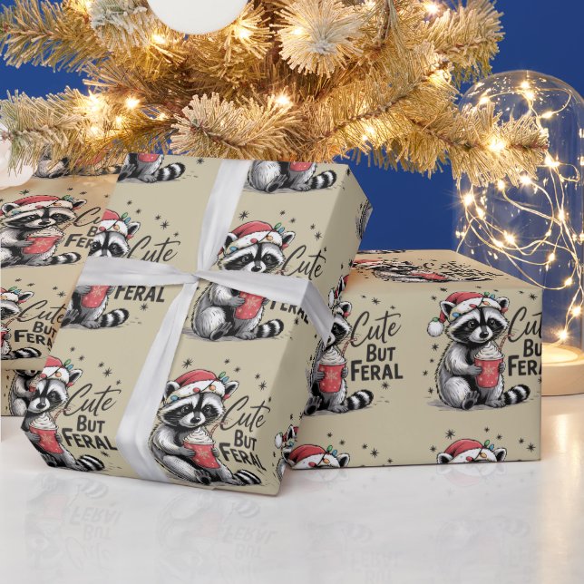 Papier Cadeau Joli Mais Feral Christmas Raccoon mignon Animal No (Vacances)