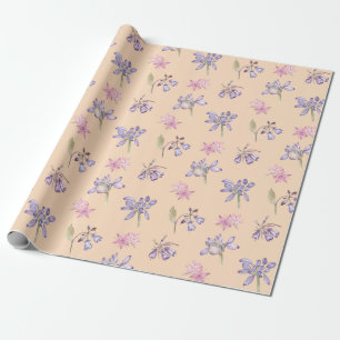 Papier Cadeau Joli mignon violet Fleur sauvage Baby shower fille