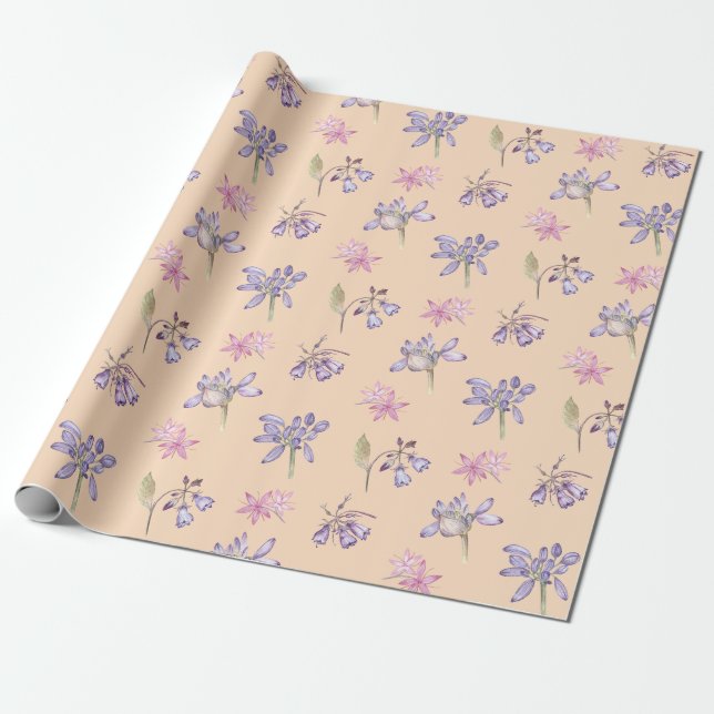 Papier Cadeau Joli mignon violet Fleur sauvage Baby shower fille (Déroulé)