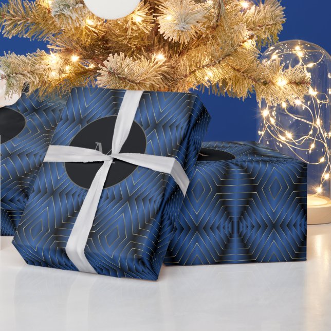 Papier Cadeau Joli Monogramme Hexagon Motif de la marine Noël (Vacances)