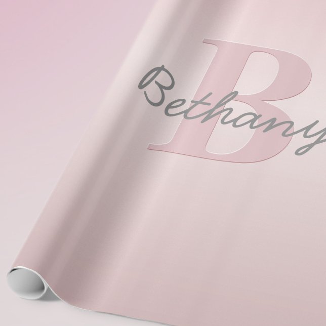 Papier Cadeau Joli Monogramme rose personnalisable et votre nom  (Créateur téléchargé)