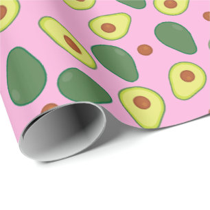Papier Cadeau Joli Motif à fruits Avocado tendance rose et vert