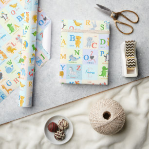 Papier Cadeau Joli Motif ABC Animal Alphabet avec prénom