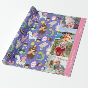 Papier Cadeau Joli Motif animal Texte d'anniversaire + Photo