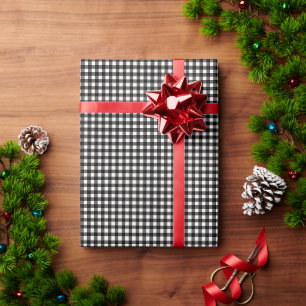 Papier Cadeau Joli motif carreaux gingham noir et blanc rétro