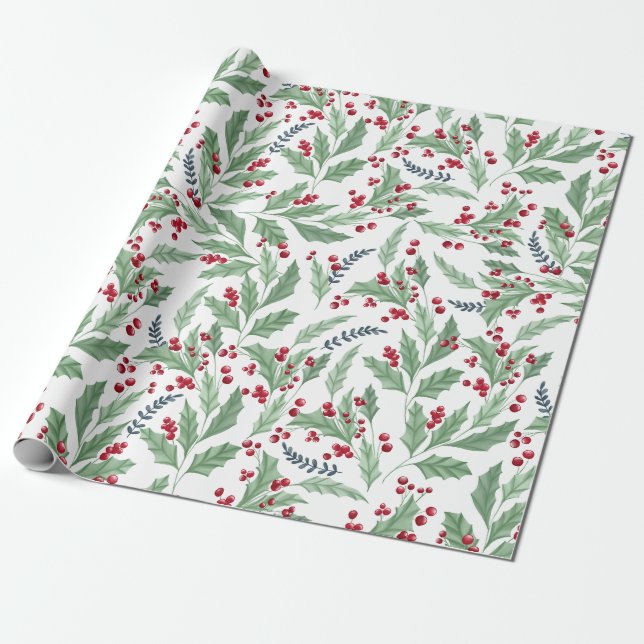 Papier Cadeau Joli motif d'aquarelle aux baies sèches florales (Déroulé)