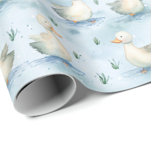 Papier Cadeau Joli motif de bébé garçon pour un étang de canards