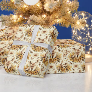 Papier Cadeau Joli Motif de cochon de tournesol Vintage