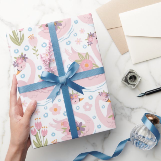 Papier Cadeau Joli Motif de cygne rose Pastel (Cadeaux)