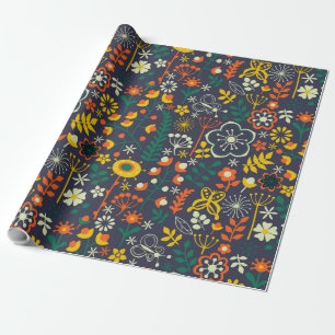 Papier Cadeau Joli motif de fleurs rétro coloré