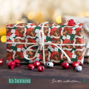 Papier Cadeau Joli motif de Noël de dachshund rouge
