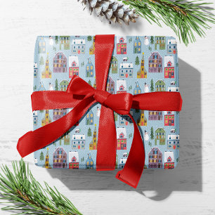 Papier Cadeau Joli motif de Noël de village de maison d'hiver