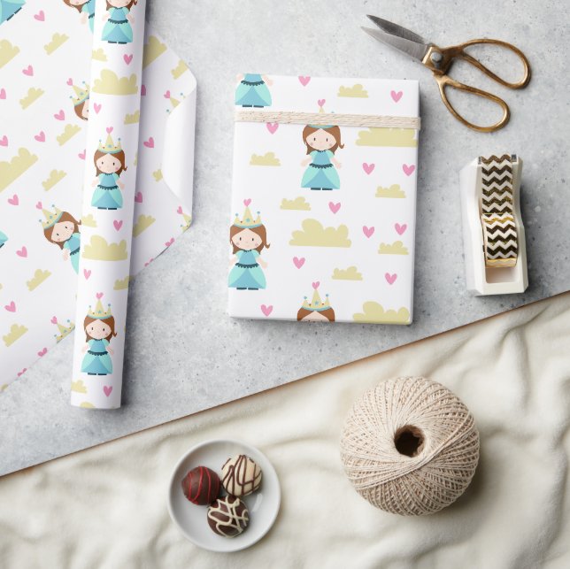 Papier Cadeau Joli Motif de princesse bleue (Artisanat)