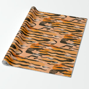 Papier Cadeau Joli motif de tigre transparent, couleur pêche
