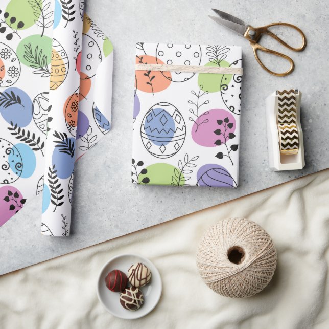 Papier Cadeau Joli Motif des oeufs de Pâques colorés (Artisanat)