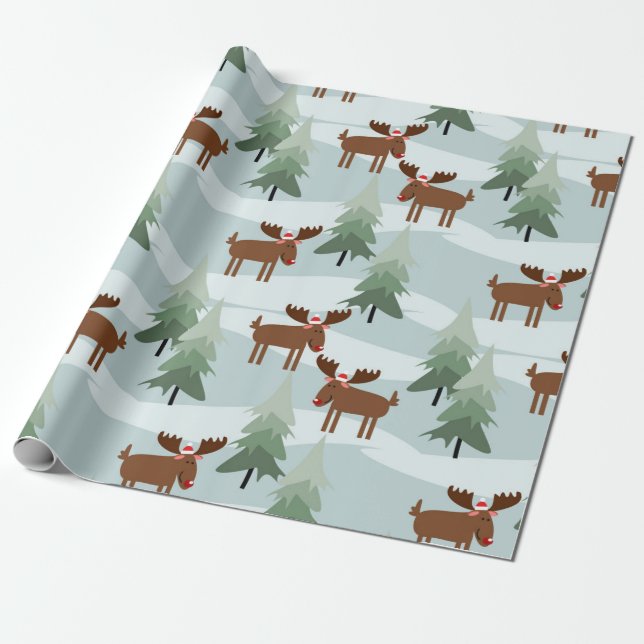 Papier Cadeau Joli Motif d'orignal de Noël (Déroulé)