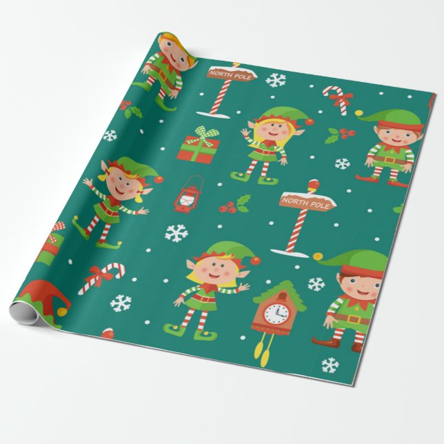 Papier Cadeau Joli Motif elfe de Noël (Déroulé)