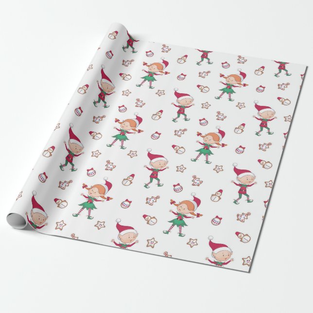 Papier Cadeau Joli Motif Elfes de Noël (Déroulé)