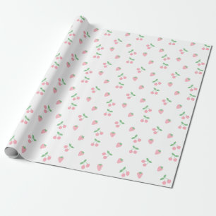 Papier Cadeau Joli Motif esthétique aux fraises de cerise rose