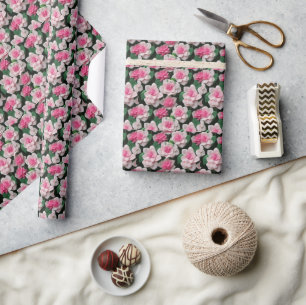 Papier Cadeau Joli motif fleuri rose boho