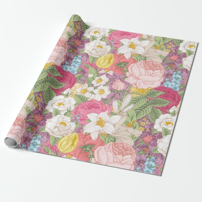 Papier Cadeau Joli motif floral (Déroulé)