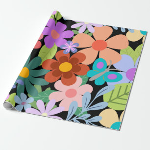 Papier Cadeau Joli motif floral noir