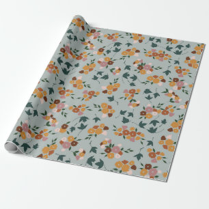 Papier Cadeau Joli motif floral sur Arrière - plan bleu clair