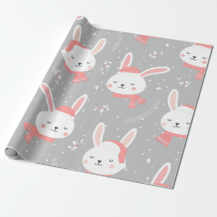 Papier Cadeau Joli Motif lapin de Noël