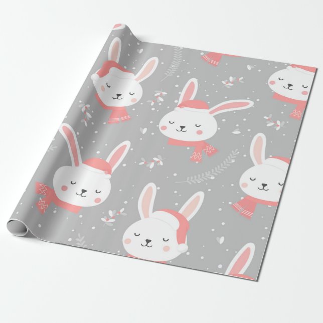 Papier Cadeau Joli Motif lapin de Noël (Déroulé)