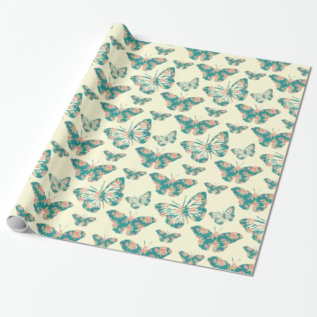 Papier Cadeau Joli Motif papillon floral (Déroulé)