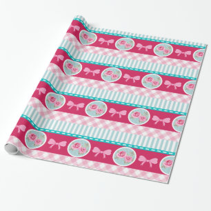 Papier Cadeau Joli Motif rose et bleu Fille