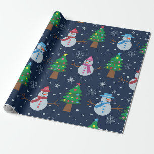 Papier Cadeau Joli motif Snowman avec arbres de Noël