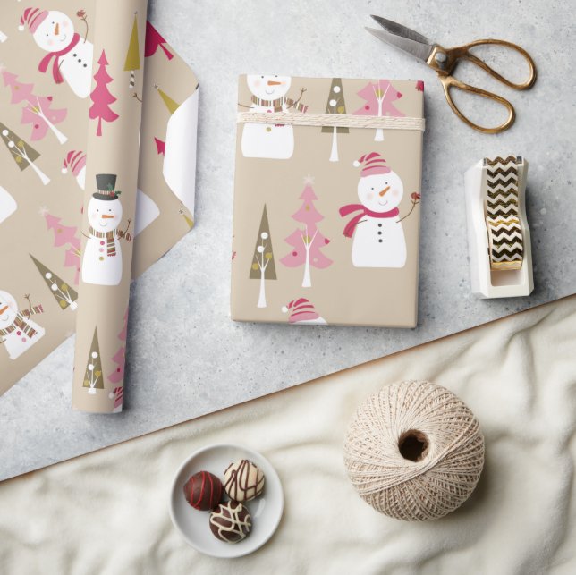 Papier Cadeau Joli motoneige d'hiver rose Arbres de Noël Enfants (Artisanat)