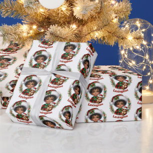 Papier Cadeau Joli Noël Africain Américain Boy & Puppy