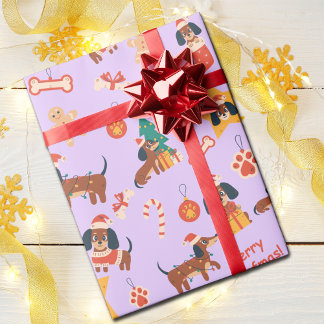 Papier Cadeau Joli Noël Lilas Dachshund Joyeux Woofmas