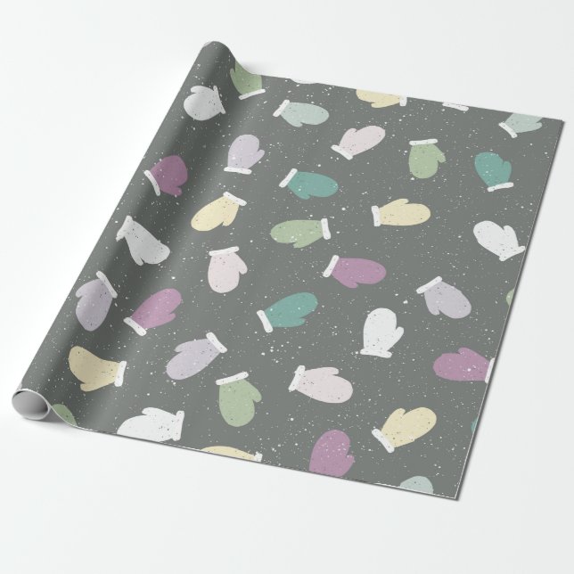Papier Cadeau Joli Noël Mittens Motif d'hiver (Déroulé)