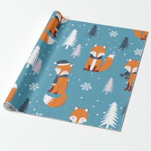 Papier Cadeau Joli Noël Orange Fox Motif papier d'enveloppement