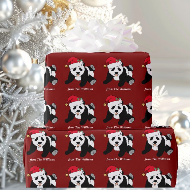 Papier Cadeau Joli Noël Panda Ours Personnalisé Fête Rouge (Créateur téléchargé)