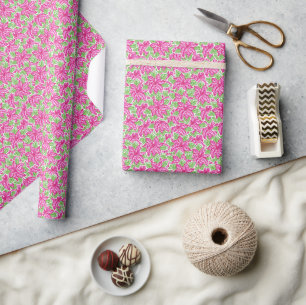 Papier Cadeau Joli Noël rose et vert Poinsettias