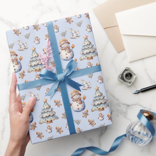 Papier Cadeau Joli Noël Snowman Arbre Motif de pain d'épice (Cadeaux)