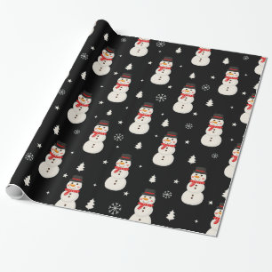 Papier Cadeau Joli Noël Snowman Noir