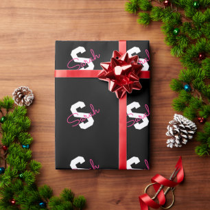Papier Cadeau Joli nom et monogramme Noir Blanc & Rose