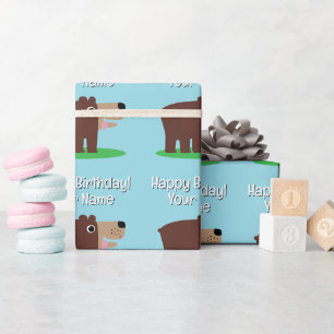 Papier Cadeau Joli ours brun dessin animé bébé Anniversaire