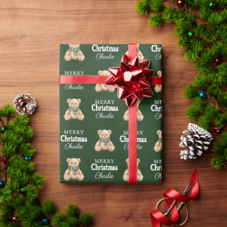 Papier Cadeau Joli ours en peluche Joyeux Noël Nom personnalisé