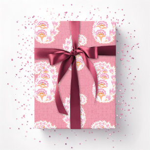 Papier Cadeau Joli Paisley en rose et orange