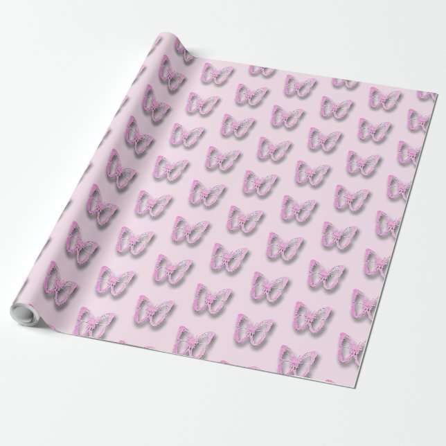 Papier Cadeau Joli Papillons rose Envelopper cadeau (Déroulé)
